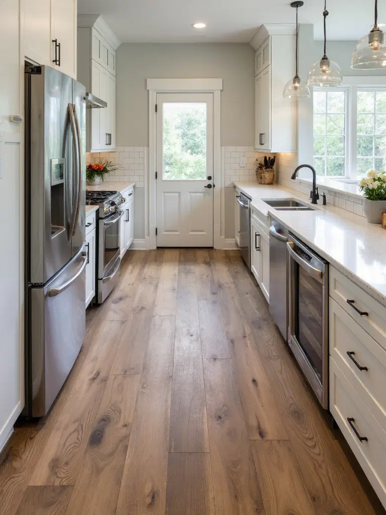 rustic reclaimed wood kitchen floor