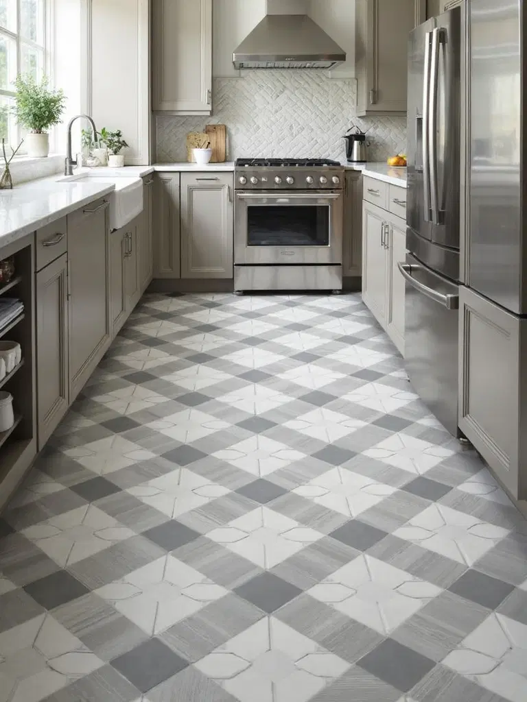 creative mixed pattern kitchen floors
