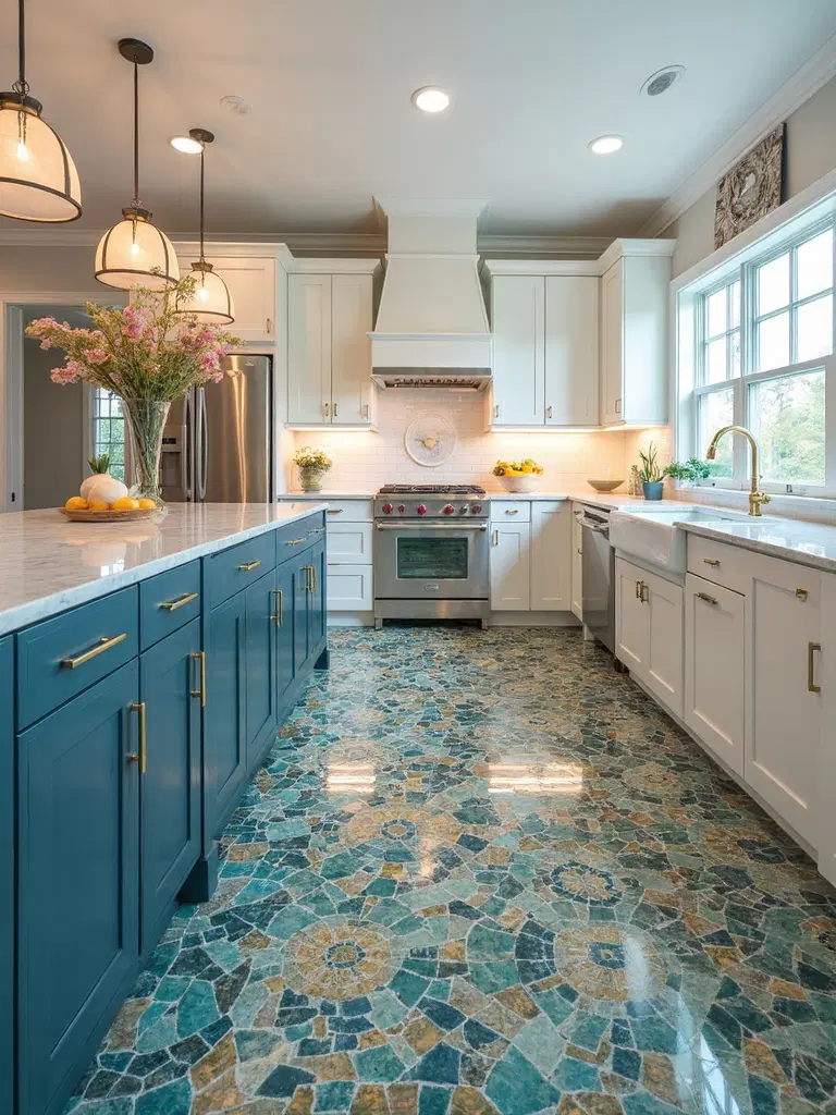colorful mosaic kitchen flooring
