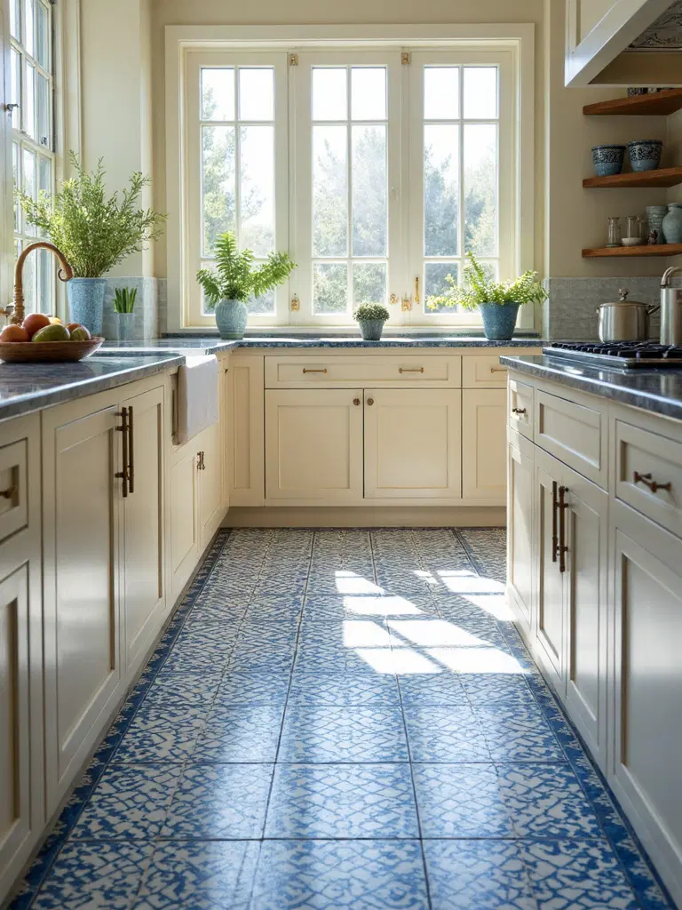 elegant mediterranean tile kitchen floor