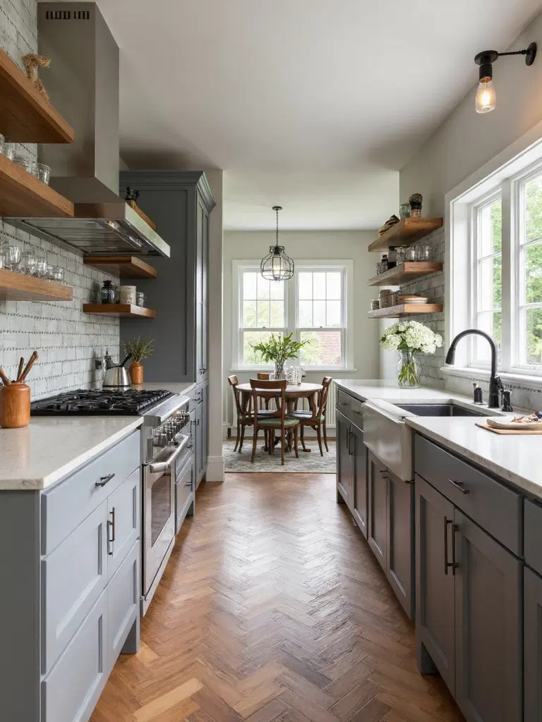 harmonious wood and tile flooring