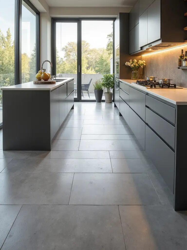 modern geometric tile layout in kitchen