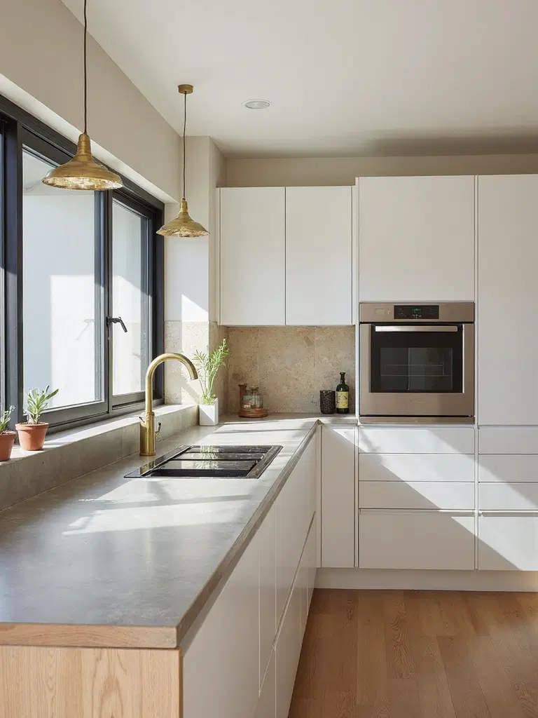 warm minimalist kitchen with natural materials