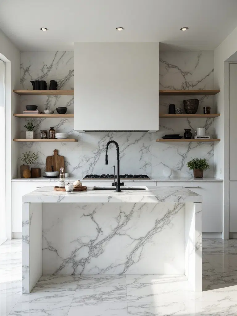 elegant minimalist kitchen with natural stone