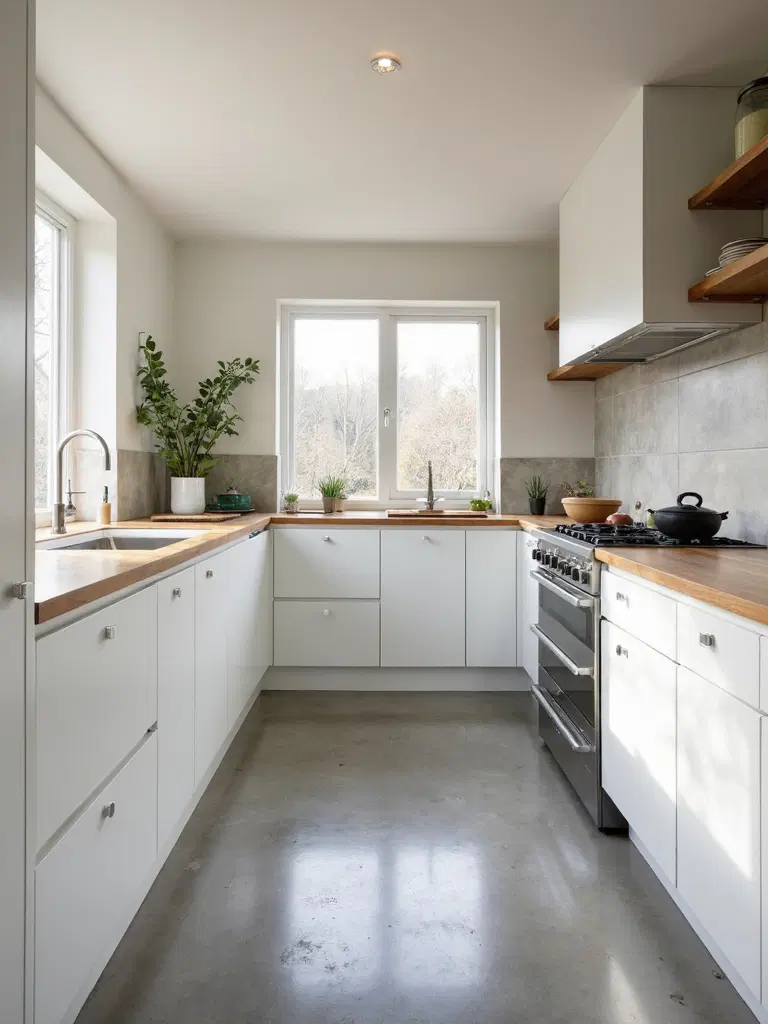 harmonious transition of materials in minimalist kitchen