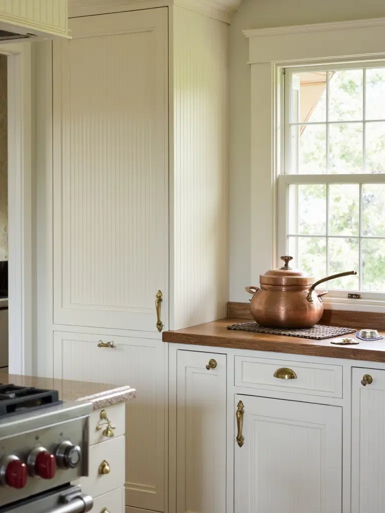 soft neutral toned beaded-board cabinets