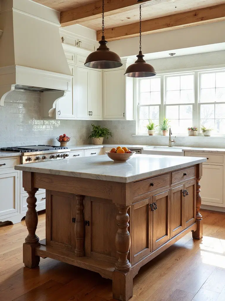 vintage farmhouse kitchen island details