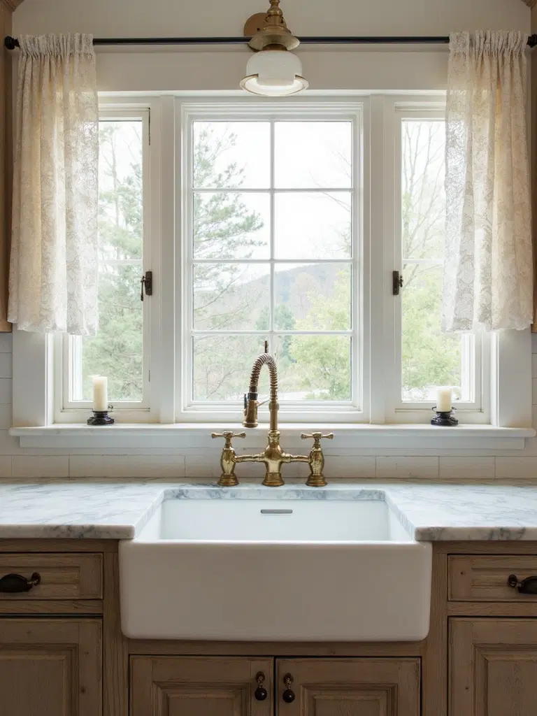 classic farmhouse sink in vintage kitchen