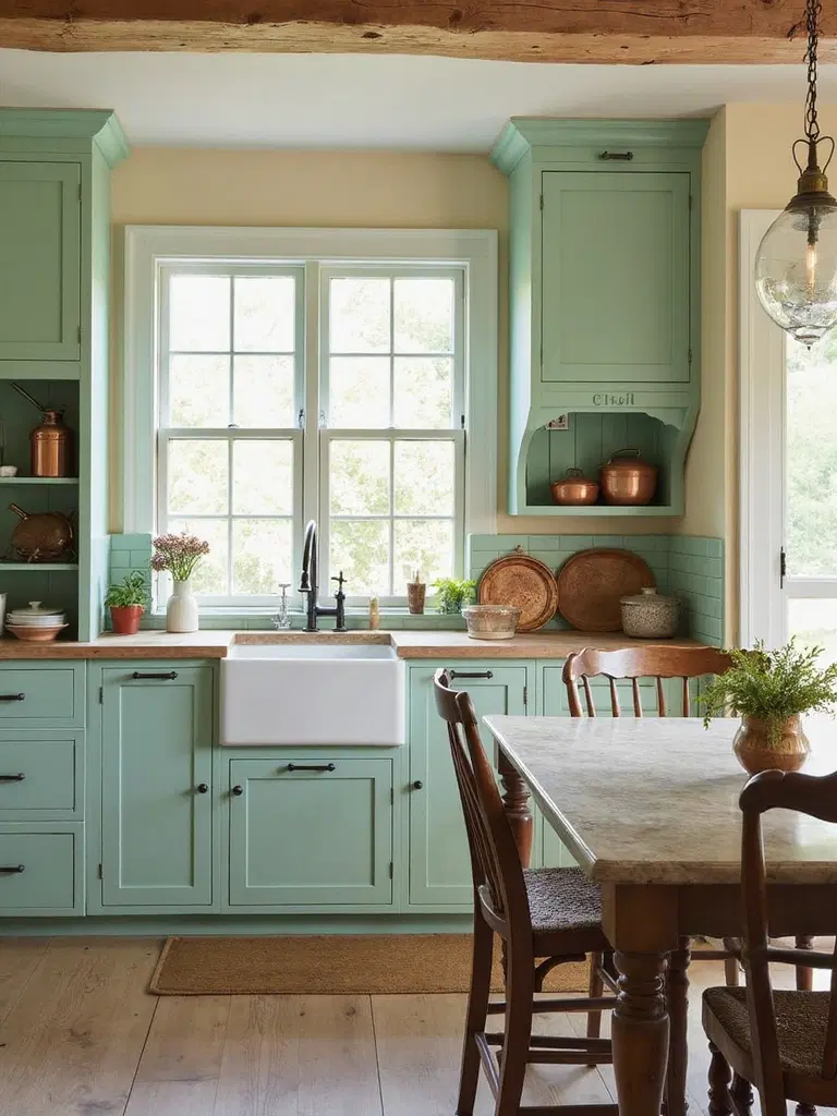 antique furniture creating focal points in kitchens
