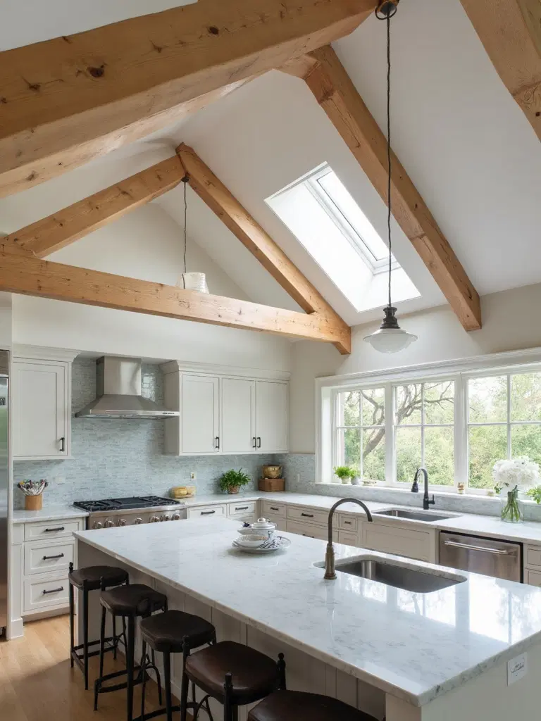 vaulted ceiling with wooden beams