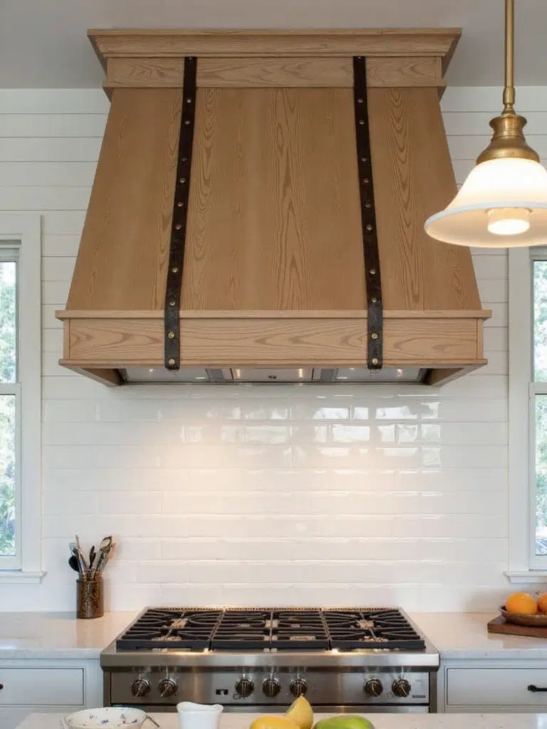 weathered oak with metal accents hood