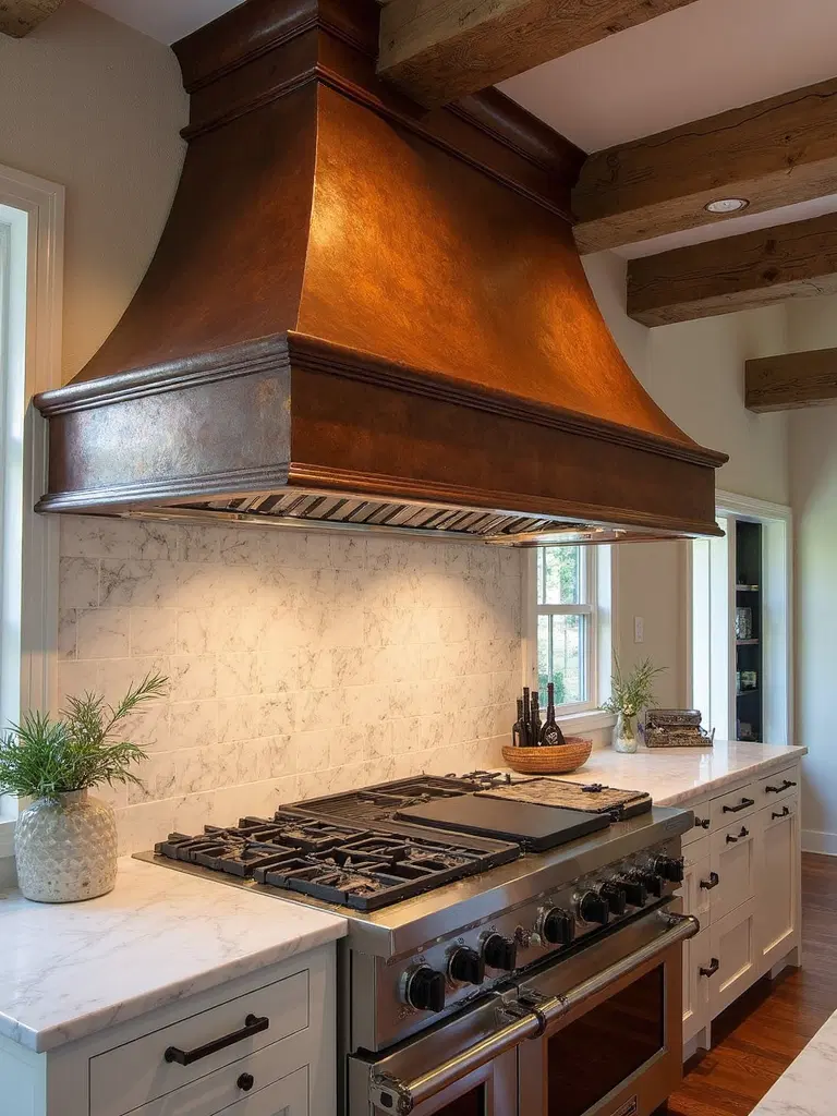 copper and wood rustic hood