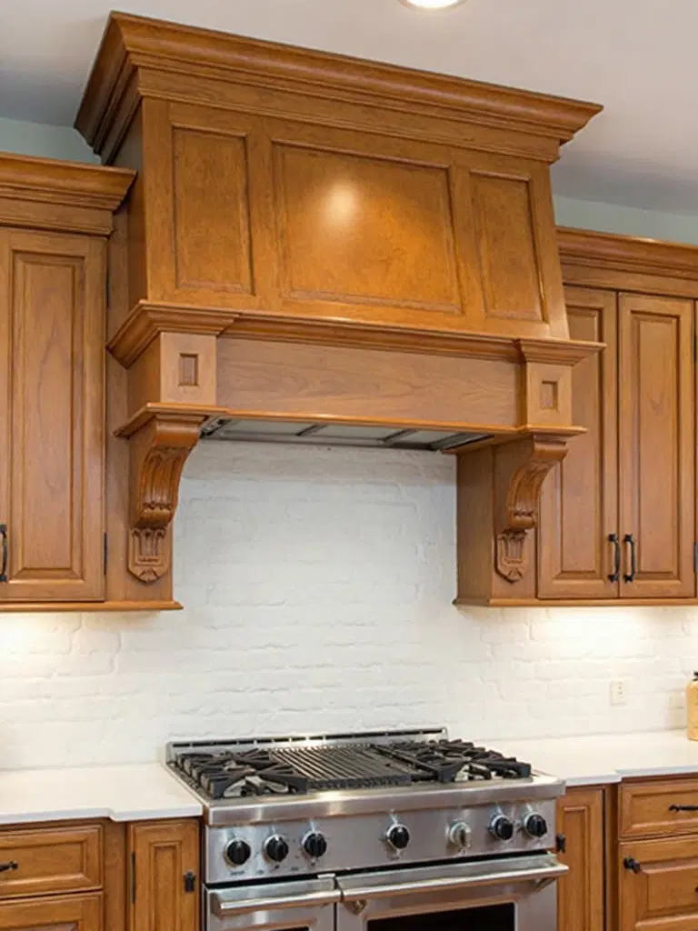 stained knotty alder rustic hood