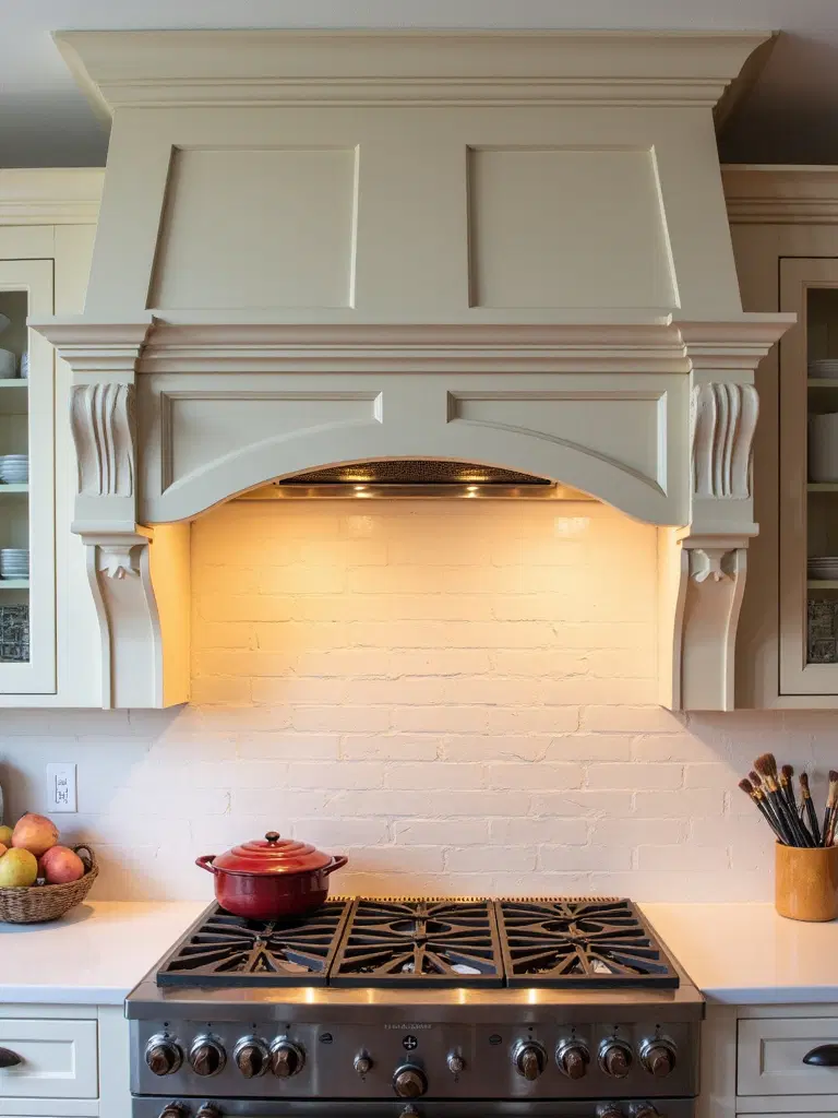 antique white rustic kitchen hood