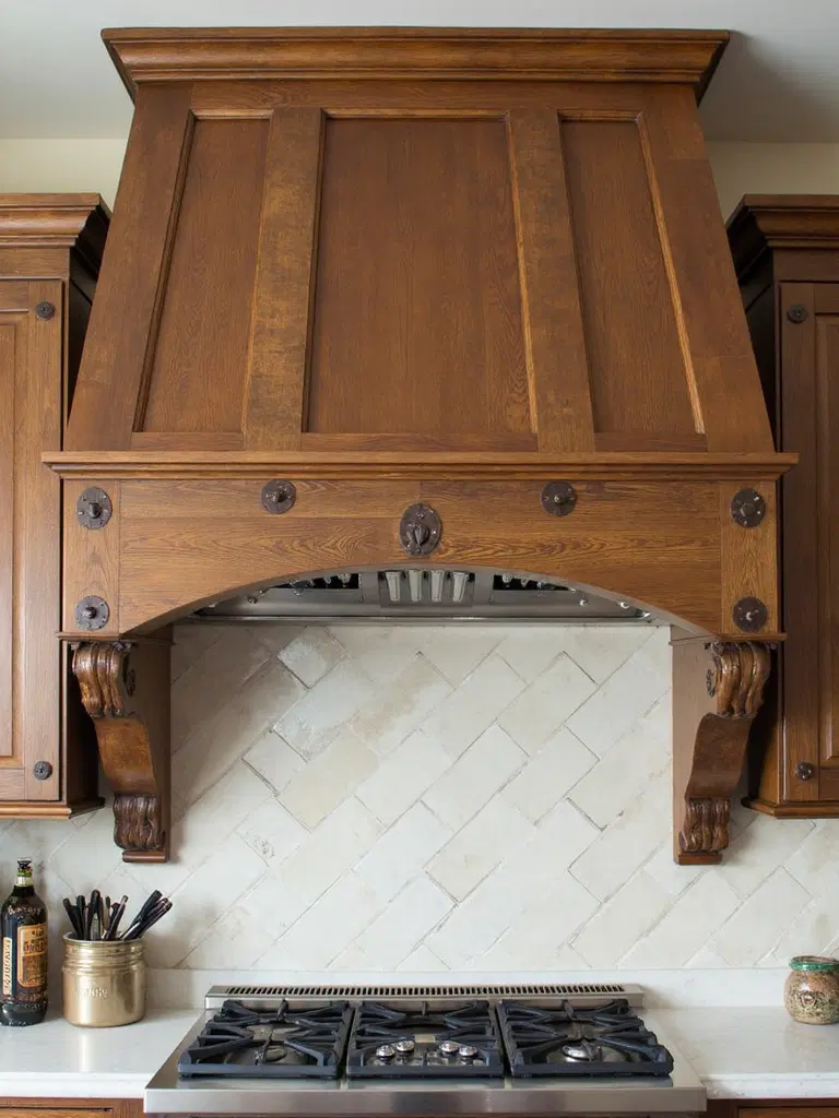 aged hickory rustic kitchen hood