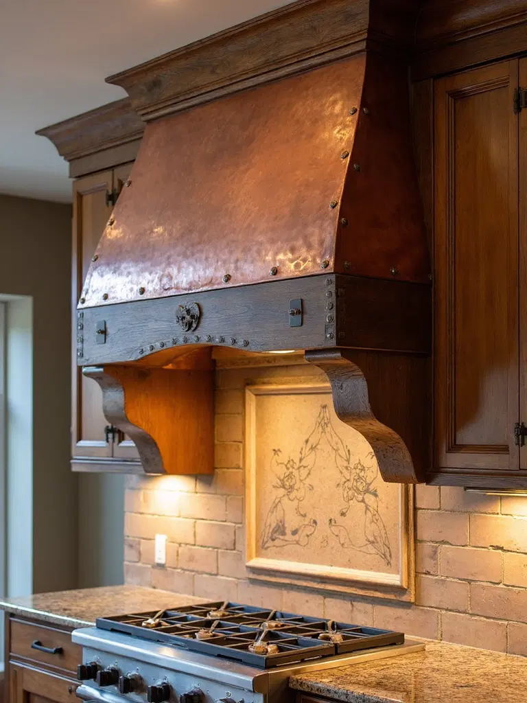 metalwork and natural wood rustic hood