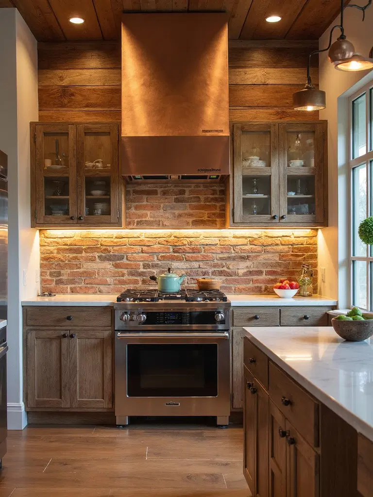 layered rustic wood, metal, and stone walls