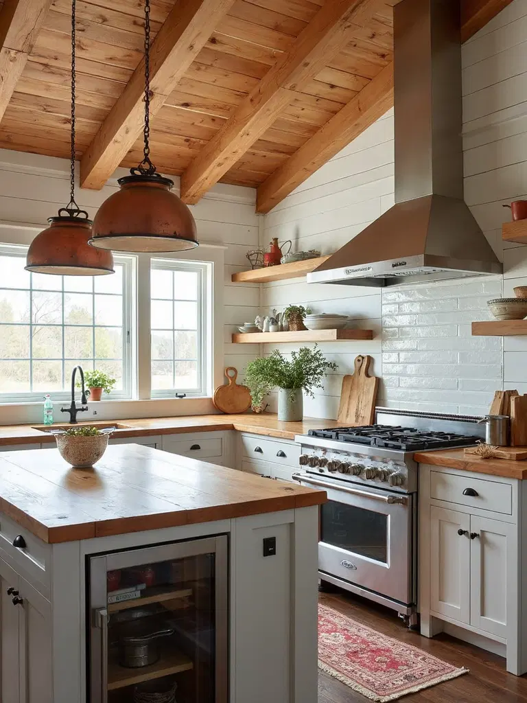 natural wood shiplap in rustic kitchen
