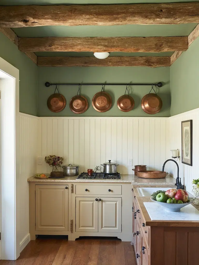 farmhouse kitchen with beadboard walls