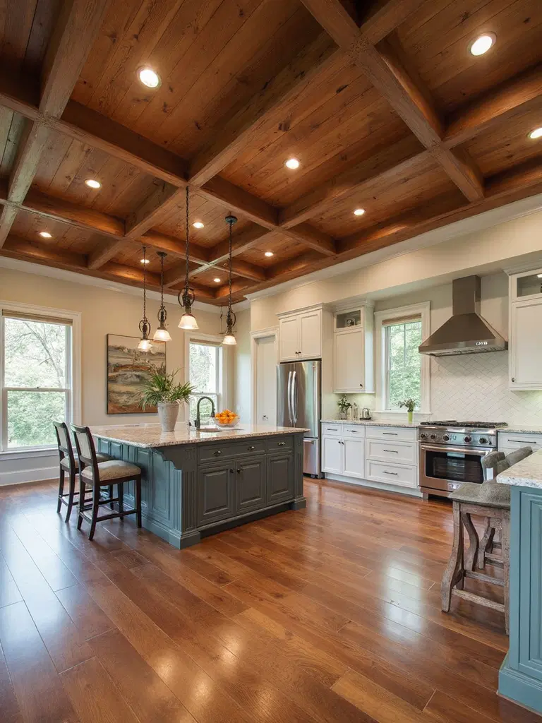 rustic modern geometric wood ceiling