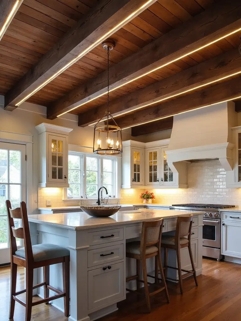 rustic wood beam lighting integration