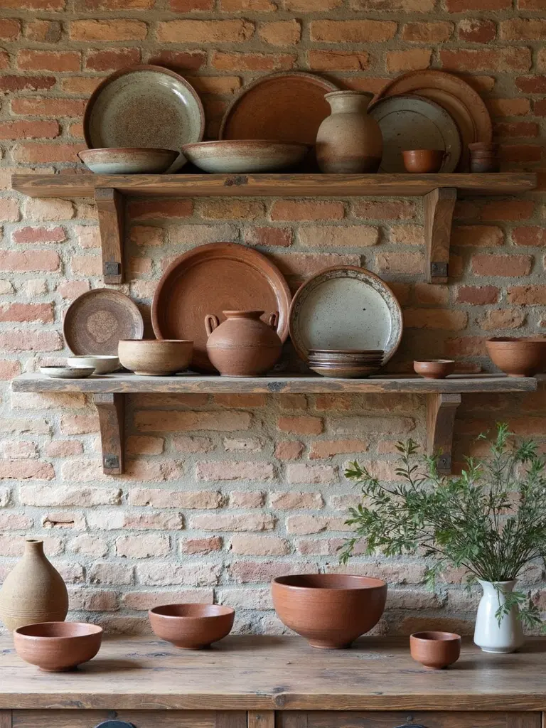 rustic pottery kitchen wall display
