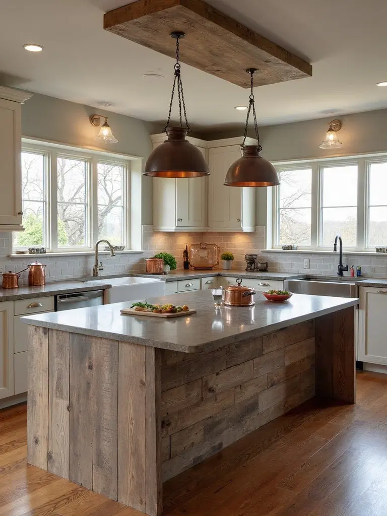 reclaimed wood farmhouse kitchen island centerpiece