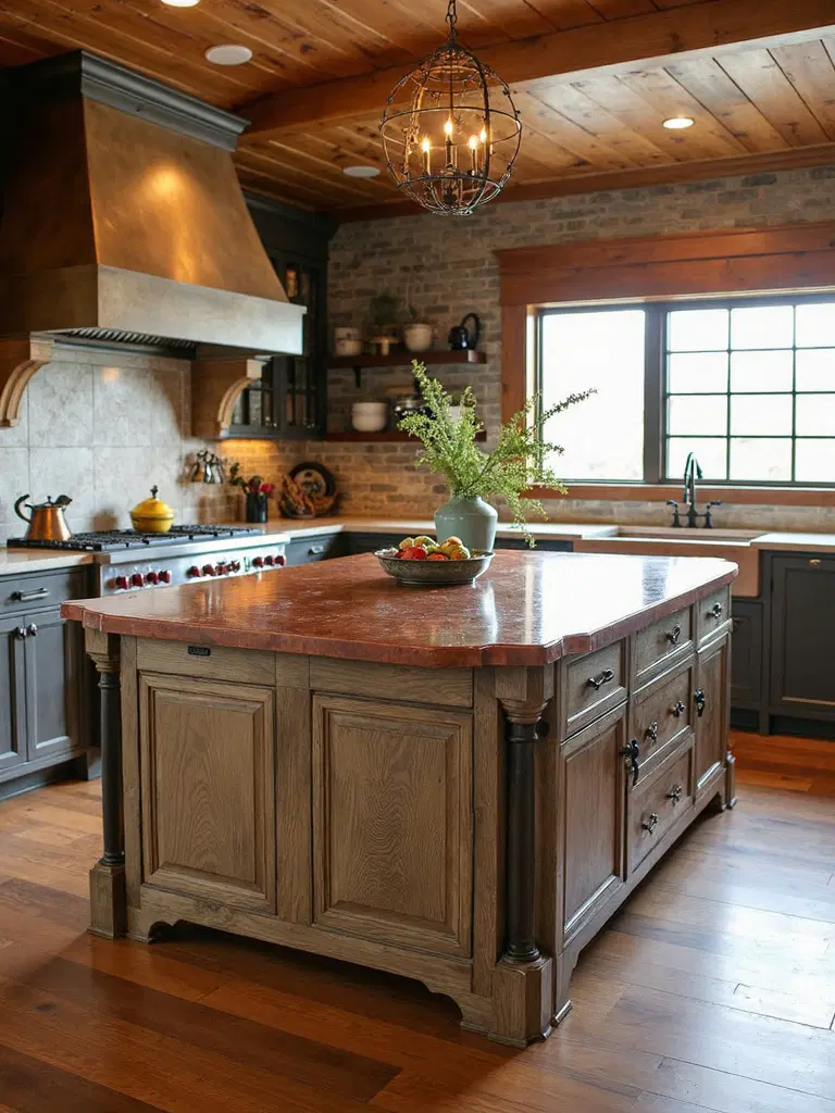 elegant European rustic kitchen island design