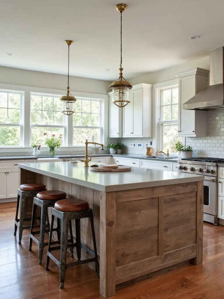 transitional rustic kitchen island with mixed materials