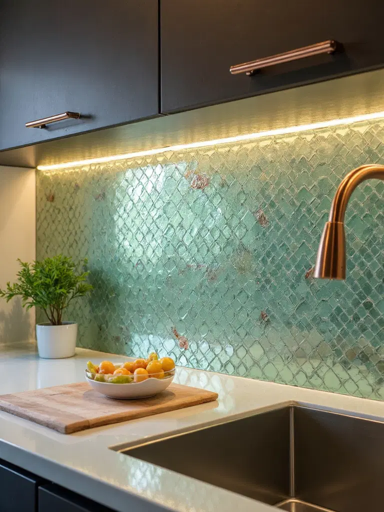 sophisticated sparkling contemporary kitchen mosaics