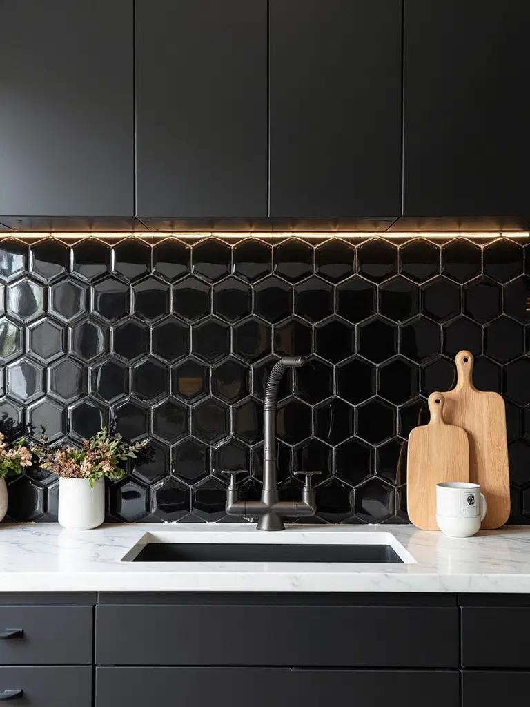 artisan high-gloss black zellige tiles