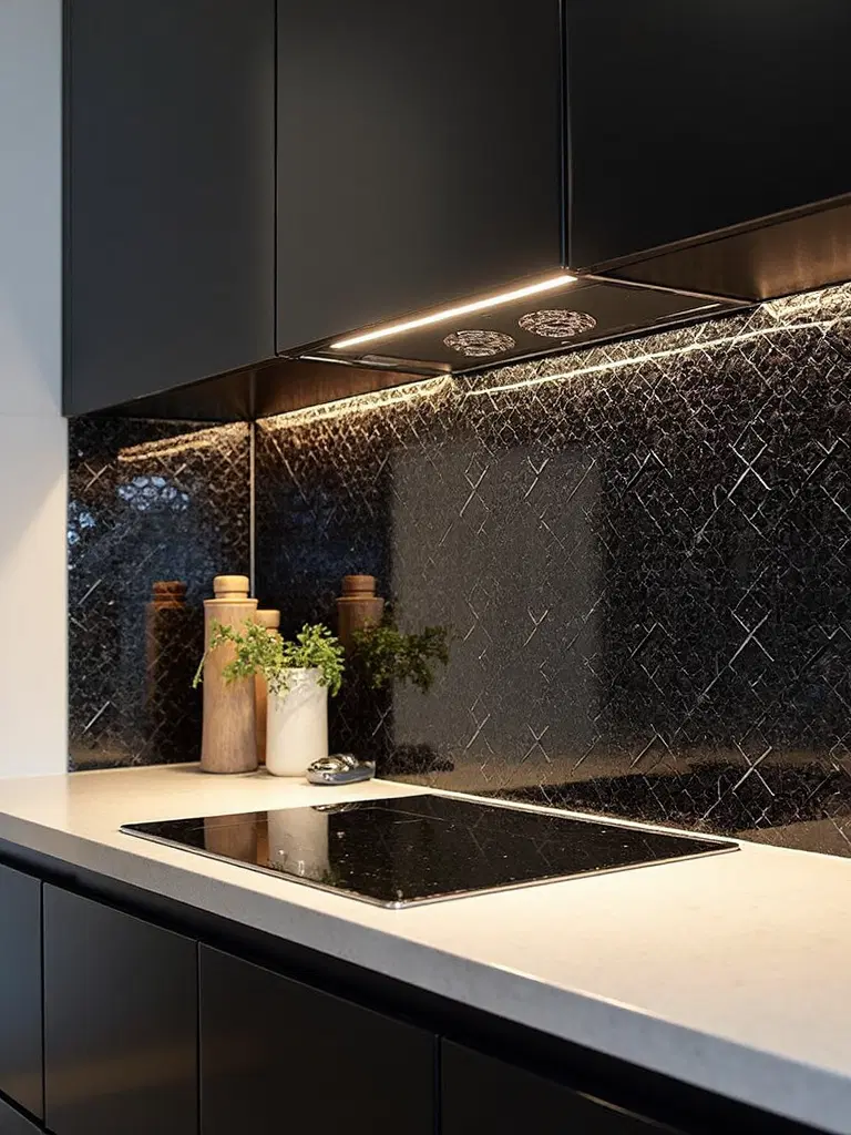 black textured mosaic tiles