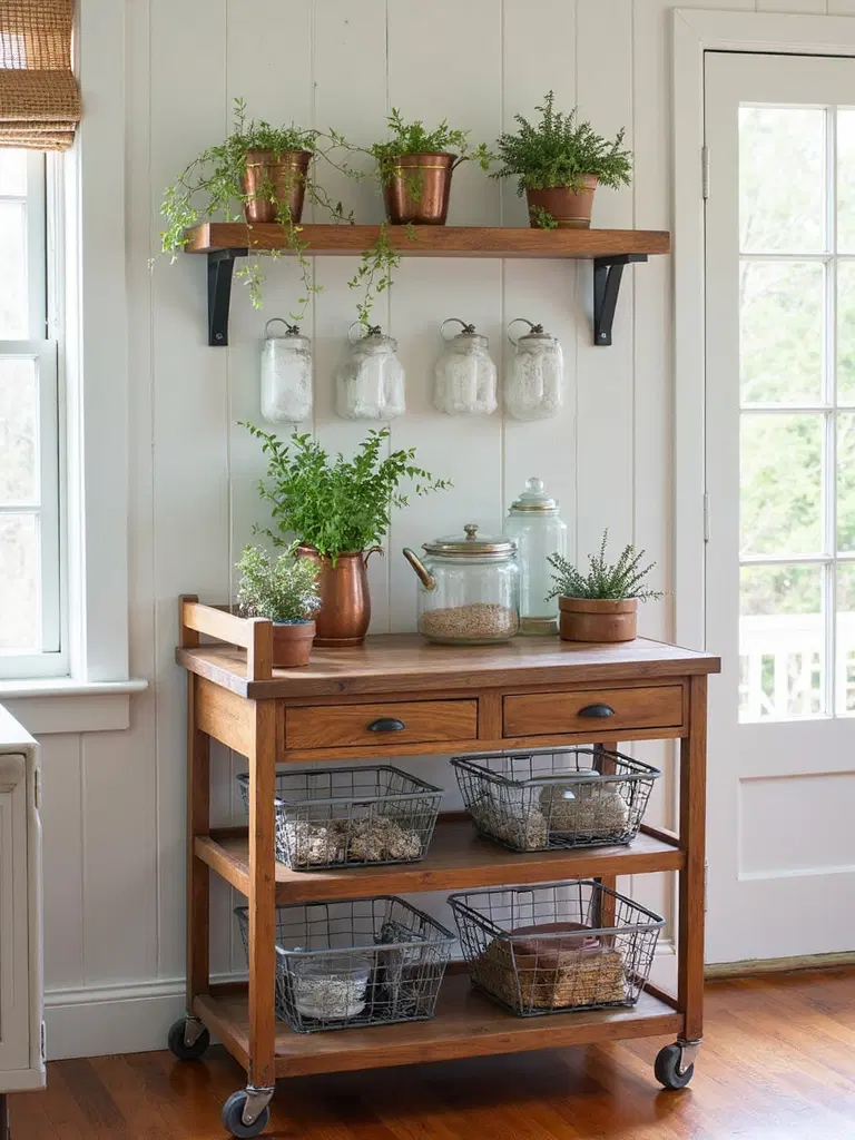 mobile rustic kitchen rolling cart