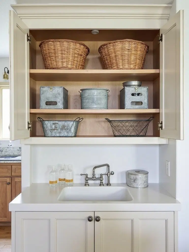 organized rustic under sink storage