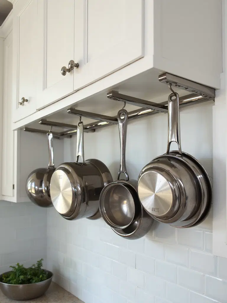 under-cabinet hanging cookware storage