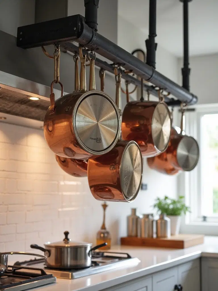 ceiling mounted pot rack for kitchen