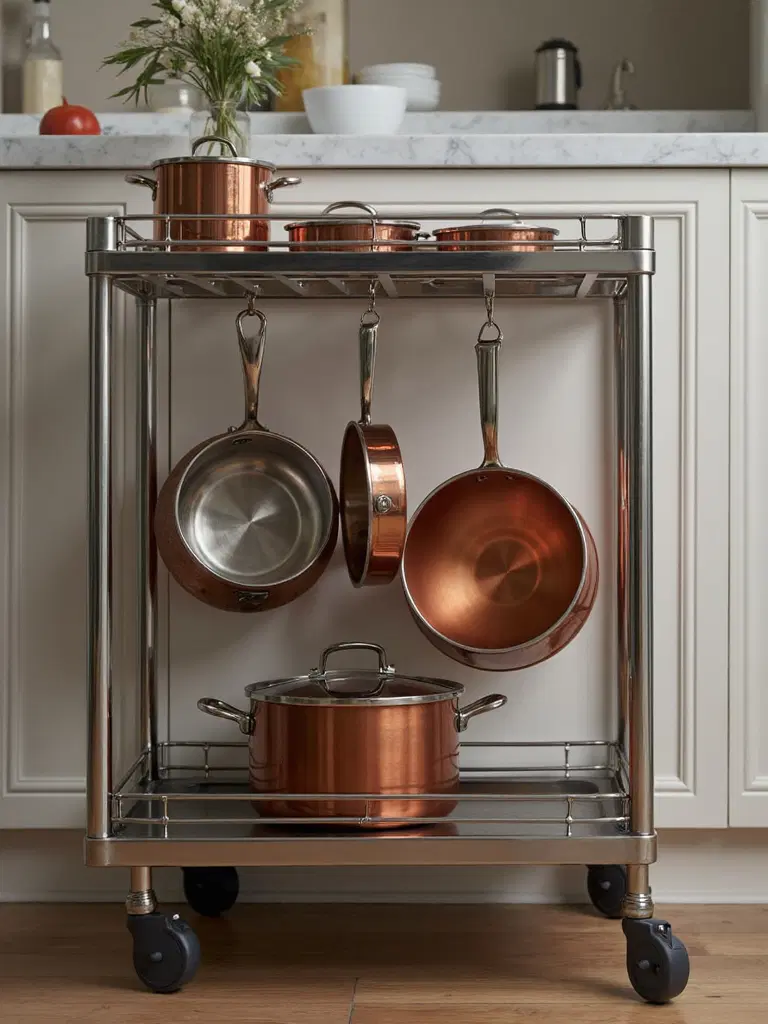 rolling kitchen cart for organizing cookware
