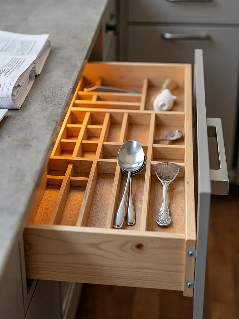 strategically organized kitchen drawer storage