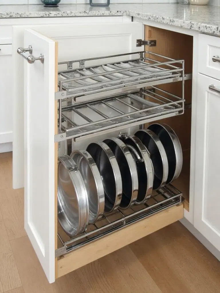organize kitchen cabinets with lid storage