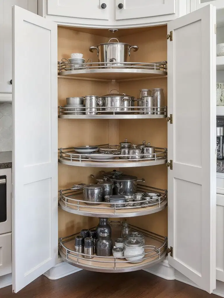 organized corner cabinet storage solutions