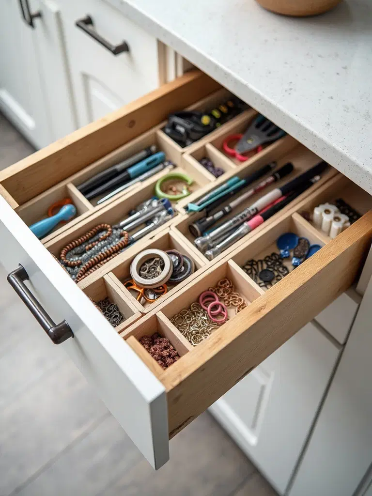 organized bamboo drawer for junk items