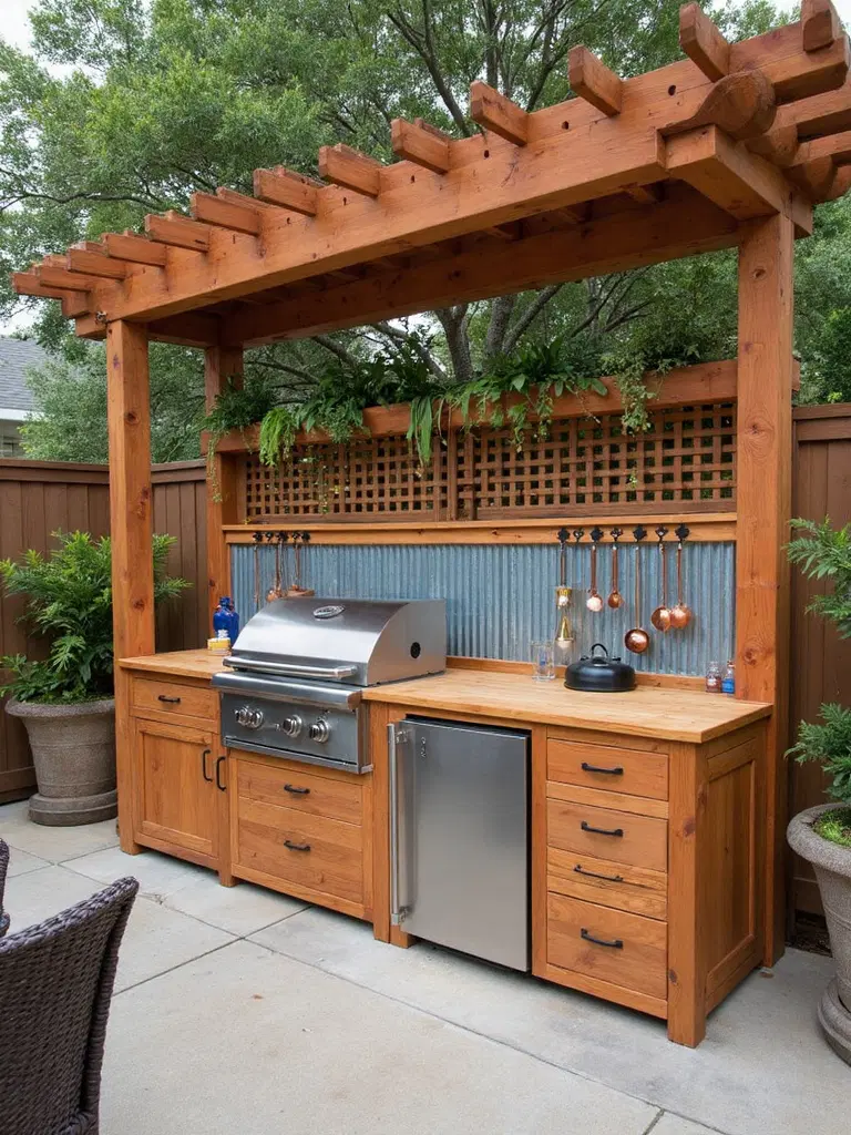 stylish backyard kitchen with privacy walls