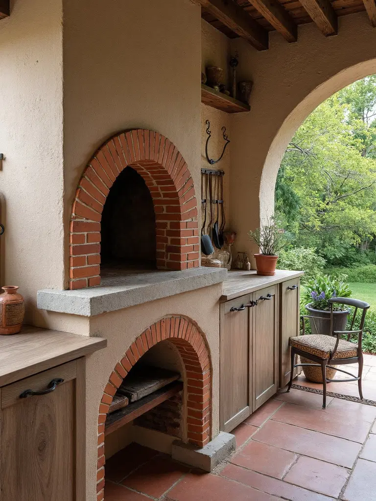 inviting rustic outdoor pizza oven station