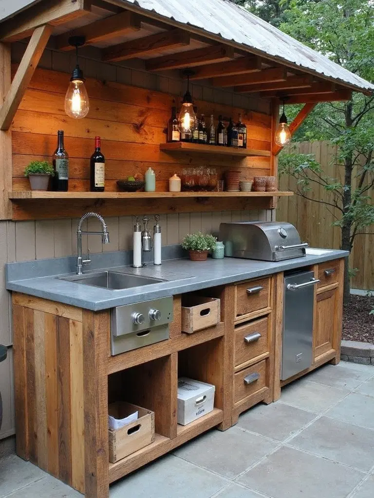 eco-conscious outdoor kitchen made from reclaimed materials