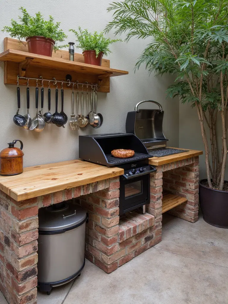 compact organized charcoal grill outdoor kitchen