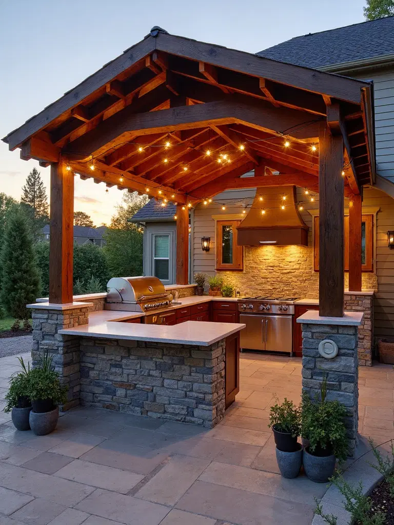 elegant pergola shaded outdoor kitchen