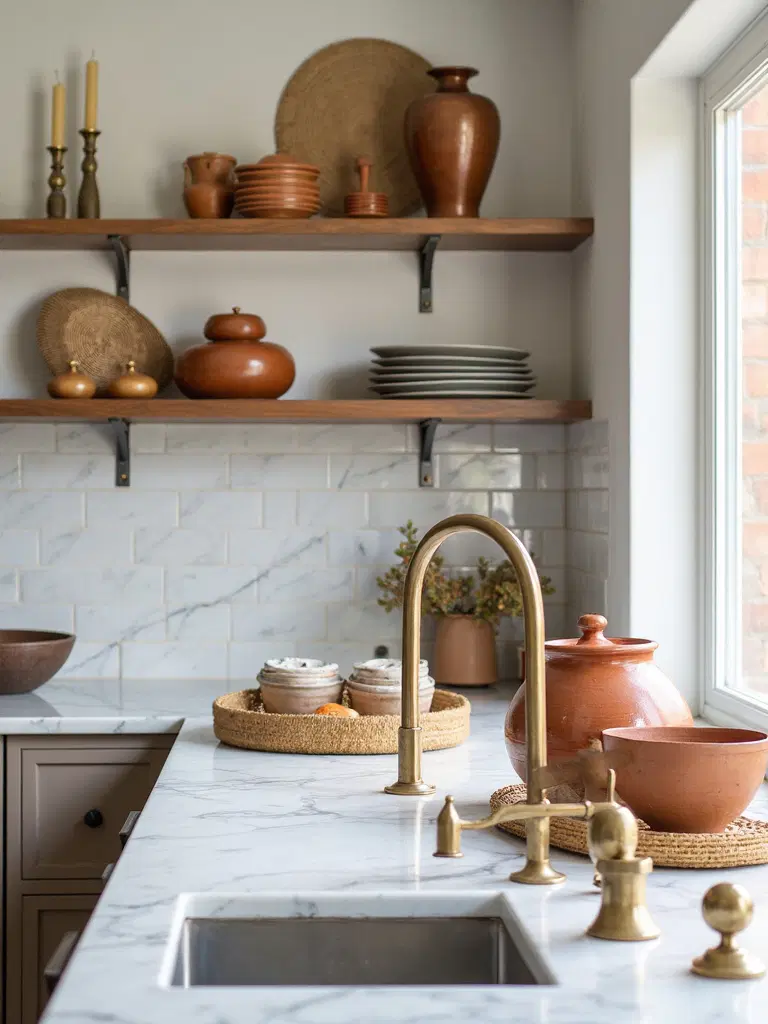 elegant boho kitchen decor with metallic accents