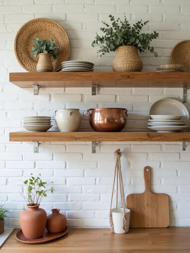 layered bohemian open shelves