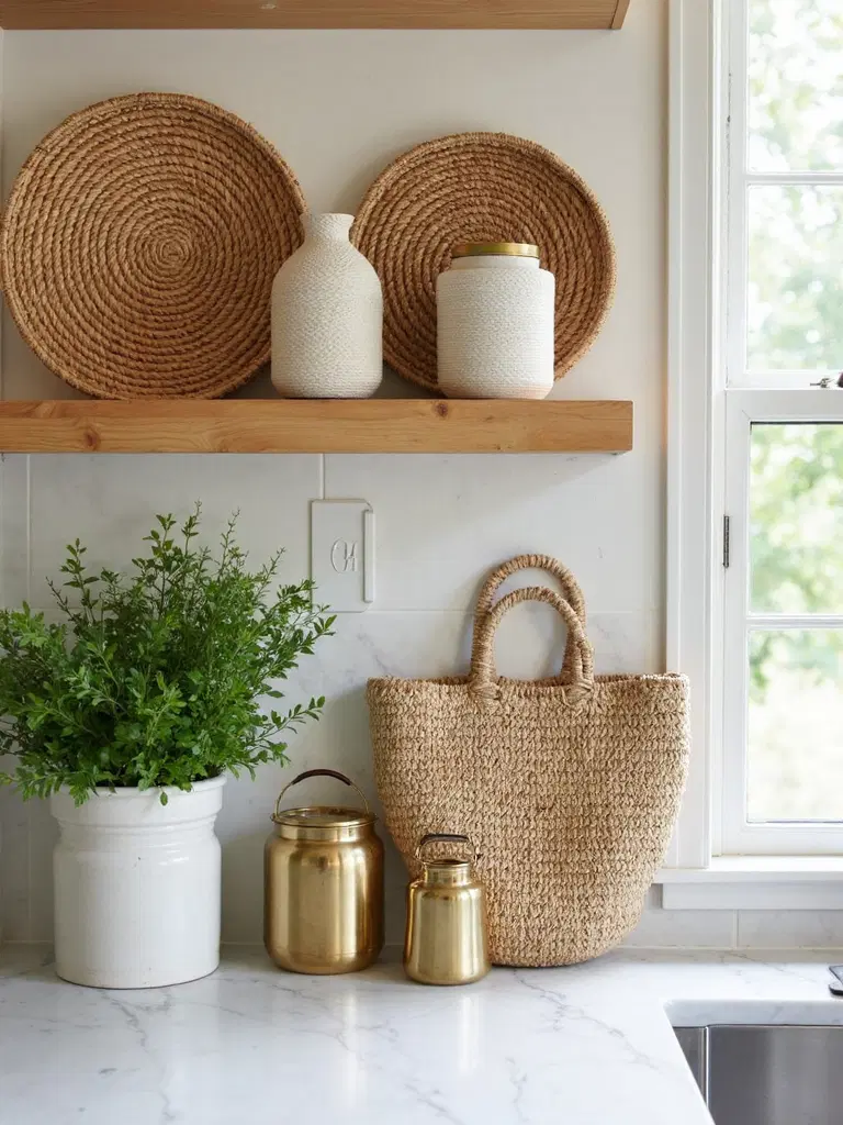 eclectic global themed kitchen storage
