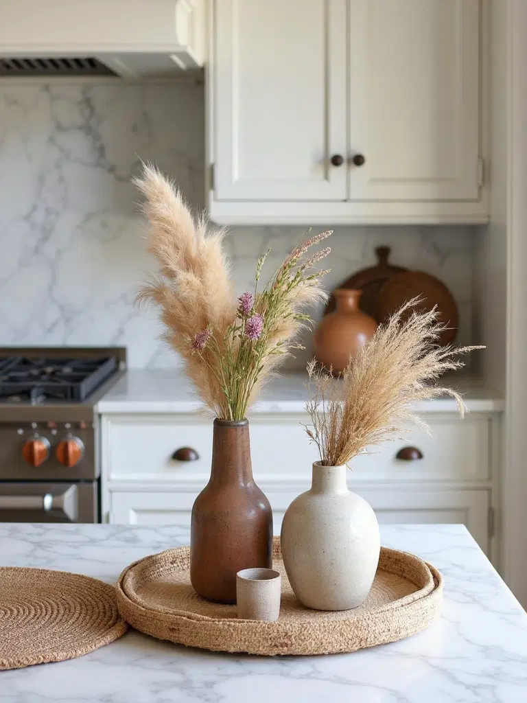 bohemian floral arrangements in unique vases